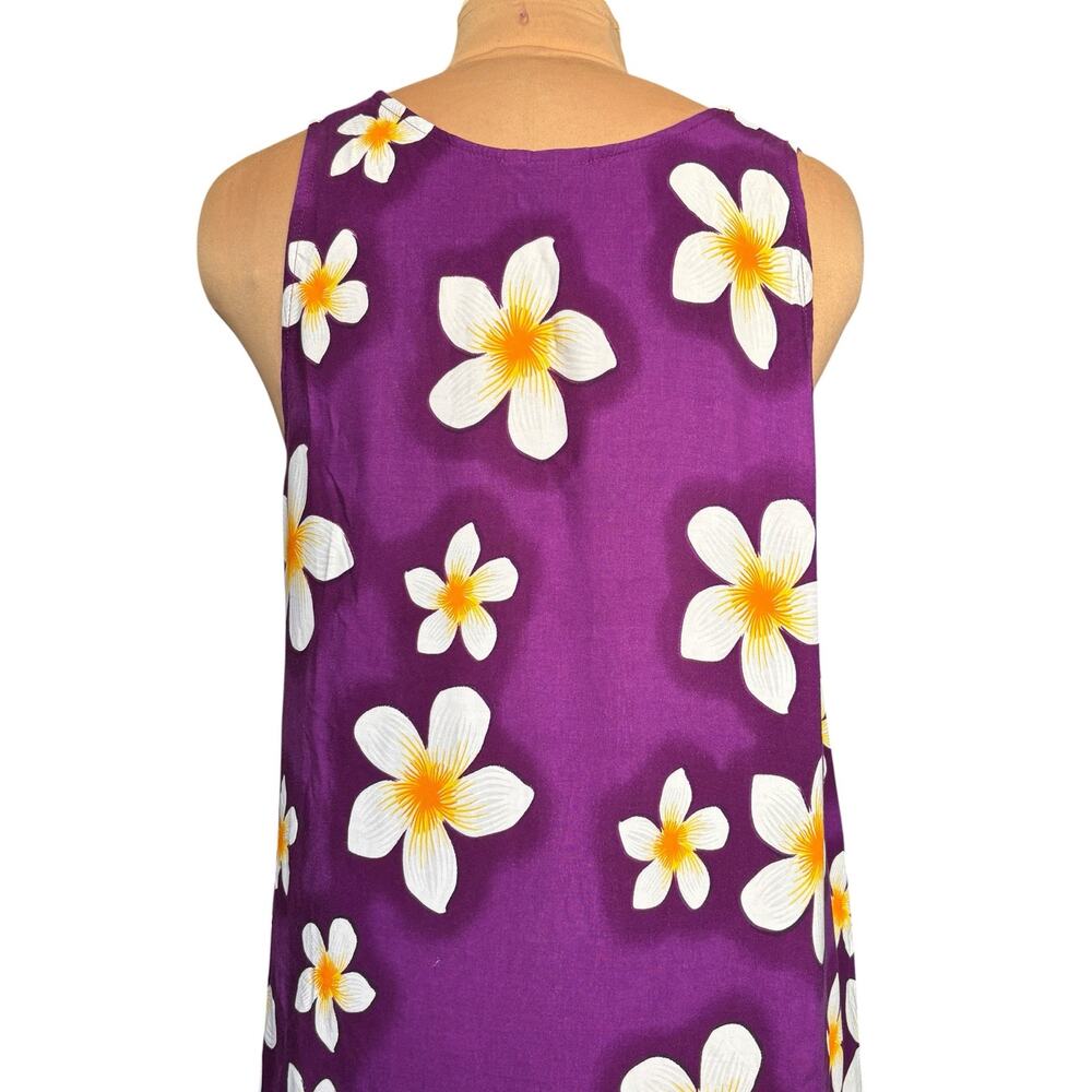 Vintage Purple Hawaiian Plumeria Floral Maxi Dress One Size Rayon Tropical Luau - Picture 6 of 11